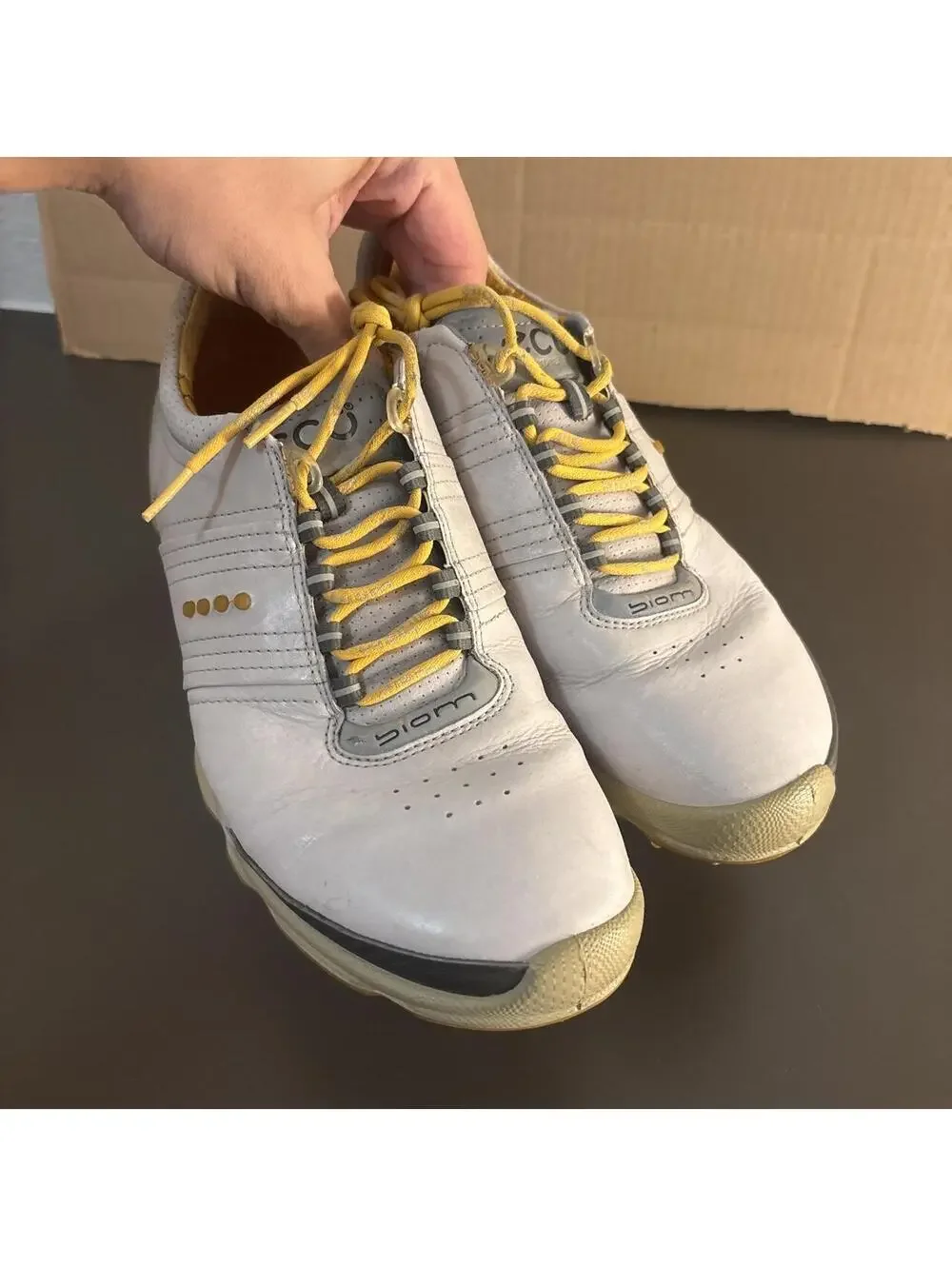 Ecco REAL YAK LEATHER Men's White & Yellow Golf Shoes #golf #saucony